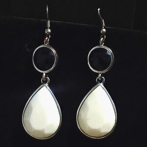 Silver-Toned Dangle Earrings w/ Black & White Stones